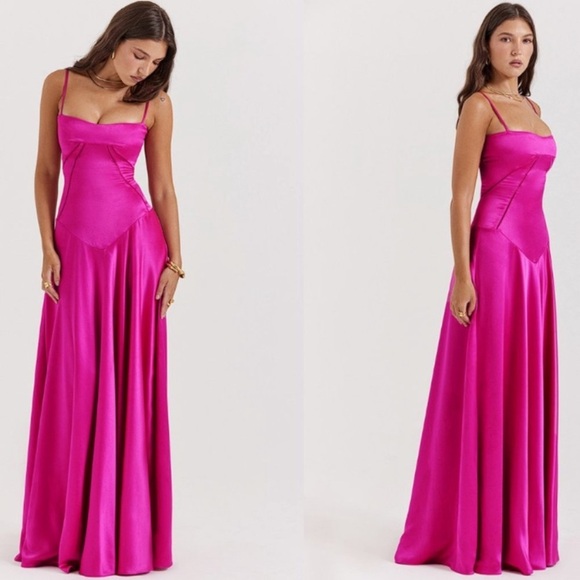 HOUSE‎ OF CB 'Anabella' Fuchsia Lace Up Maxi Dress NWOT pink size L A-C - Picture 4 of 12